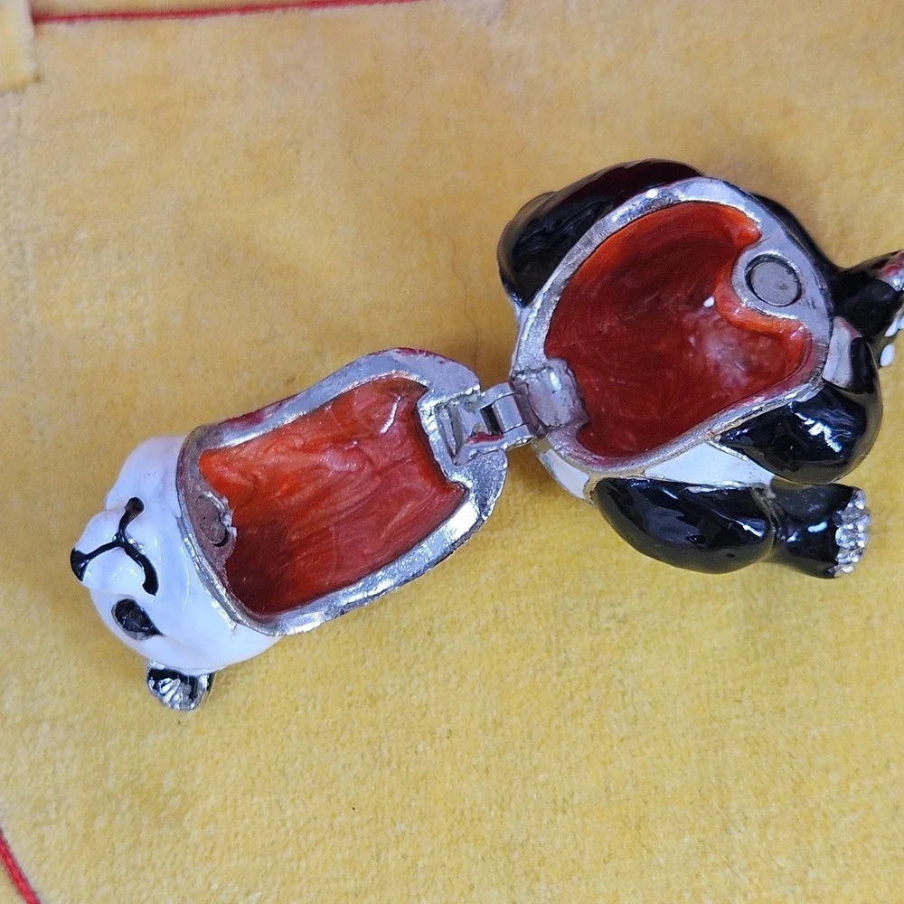 Panda Bear Hinged Trinket Box Enamel Rhinestone‎ Crystal Bejeweled Black White